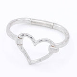 Worn Gold Sculpted Metal Hammered Heart Cutout Bangle Bracelet