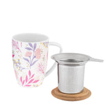 Pink Botanical Ceramic Mug with Tea Infuser