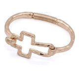 Worn Gold Metal Hammered Cross Cut Out Bracelet