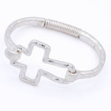Worn Silver Metal Hammered Cross Cut Out Bracelet
