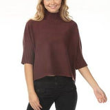 Aria Chocolate Pleated Sleeve Mock Neck Sweater