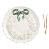 Wreath Cookie Plate with Wood Tongs
