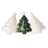 White & Green Tree Triple Tidbit Bowl