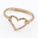 Worn Gold Sculpted Metal Hammered Heart Cutout Bangle Bracelet