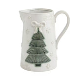 Pressed Lace White & Green Christmas Tree Pitcher