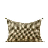 Green Block Print Check Linen Pillow