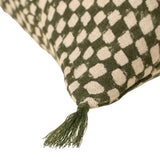 Green Block Print Check Linen Pillow