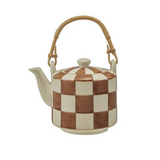 Brown Checked Stoneware Tea Kettle