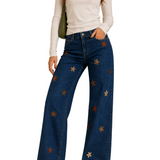 Charlie B Wide Leg Jeans with Flower Patches Size 6