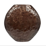 14"x 14" Brown Stamped Enamel Finish Metal Vase