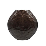 11"x 10" Brown Stamped Enamel Finish Metal Vase