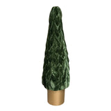 14.5" Green Velvet Braided Cone Tree with Gold Base - Small