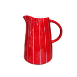Hand-Painted Red & White Stoneware Striped Pitcher - 2 Quart