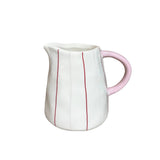 Hand-Painted White Stoneware Striped Creamer- 12 oz.