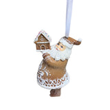 5" Brown Resin Glittered Gingerbread Santa with House Ornament