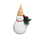 7" Porcelain Snowman with Cone Wooden Hat