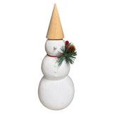 10.25" Porcelain Snowman with Cone Wooden Hat