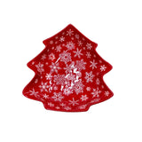 Large Red Ceramic Bowl with White Embossed Snowflakes & Christmas Trees
