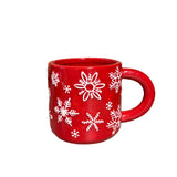 4" Red Ceramic White Embossed Snowflake Mug