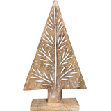 Large Carved Wooden Christmas Tree on Stand