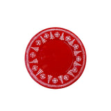 9.25" Red Ceramic White Embossed Snowflake & Christmas Tree Plate