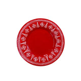 7.75" Red Ceramic White Embossed Snowflake & Christmas Tree Plate