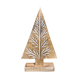 Small Carved Wooden Christmas Tree on Stand