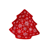Small Red Ceramic Bowl with White Embossed Snowflakes & Christmas Trees