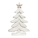 Wood Carved White Washed Tree with Glitter 11.75” - Large