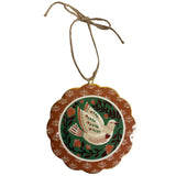 6" Vintage Dove Scalloped Disc Ornament
