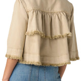 Liverpool Light Khaki 3/4 Sleeve Frayed Flounce Jacket