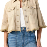 Liverpool Light Khaki 3/4 Sleeve Frayed Flounce Jacket