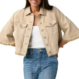 Liverpool Light Khaki 3/4 Sleeve Frayed Flounce Jacket