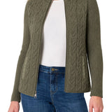 Liverpool Heather Olive Long Sleeve Zip Front Quilted Sweater Jacket