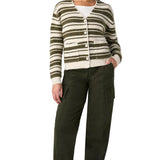 Liverpool Oatmeal & Olive Stripe Long Sleeve Button Front Cardigan Sweater