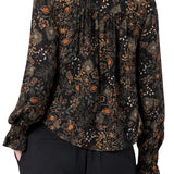 Liverpool Black & Rust Long Sleeve Woven Blouse with Pintucks