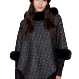 Renuar Black Jacquard Knit Poncho with Faux Fur