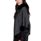 Renuar Black Jacquard Knit Poncho with Faux Fur