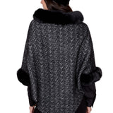 Renuar Black Jacquard Knit Poncho with Faux Fur