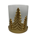 10.5" Gold Metal Christmas Tree Hurricane with Glass