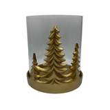 8.5" Gold Metal Christmas Tree Hurricane with Glass