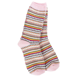 World's Softest Weekend Boho Crew Socks - Pink Stripe