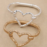 Worn Gold Sculpted Metal Hammered Heart Cutout Bangle Bracelet