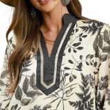 Charcoal Mix Floral Print Mini Dress with Velvet Trim with Pockets