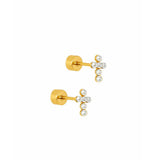 Gold Clara Pearl Cross Screwback Stud Earrings