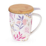 Pink Botanical Ceramic Mug with Tea Infuser