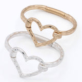 Worn Gold Sculpted Metal Hammered Heart Cutout Bangle Bracelet