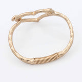 Worn Gold Sculpted Metal Hammered Heart Cutout Bangle Bracelet