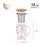 Pink Botanical Ceramic Mug with Tea Infuser