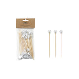 Bamboo Single Use Skewers with Snowflake Shaped Handles - Set of 50